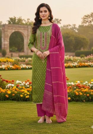 Picture of Rayon Dark Olive Green Straight Cut Salwar Kameez