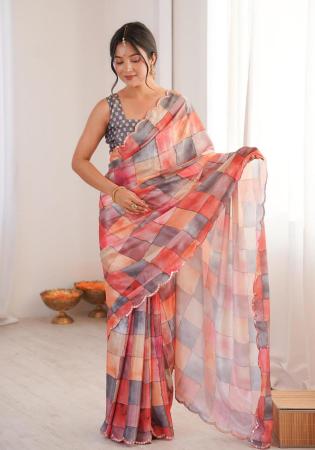 Picture of Pretty Chiffon Indian Red Saree