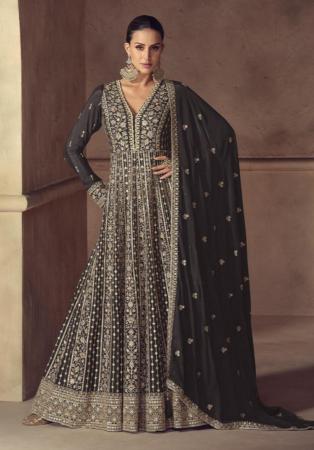 Picture of Graceful Chiffon Black Straight Cut Salwar Kameez