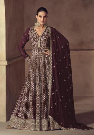 Picture of Graceful Chiffon Brown Straight Cut Salwar Kameez
