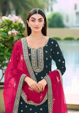 Picture of Chiffon Dark Slate Grey Straight Cut Salwar Kameez