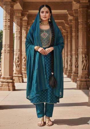 Picture of Charming Chiffon Teal Straight Cut Salwar Kameez