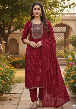 Picture of Graceful Chiffon Maroon Straight Cut Salwar Kameez