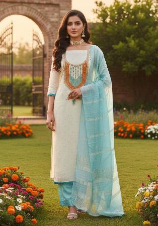Picture of Exquisite Chiffon White Straight Cut Salwar Kameez