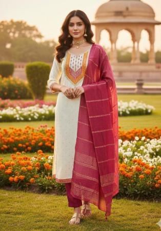 Picture of Elegant Chiffon Off White Straight Cut Salwar Kameez