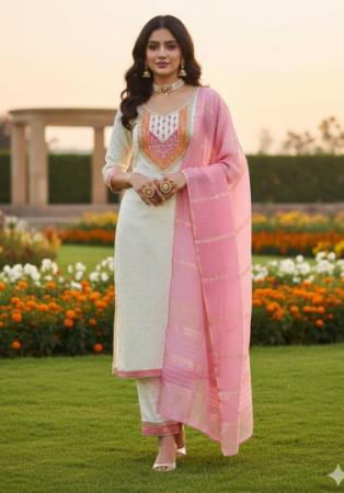 Picture of Pretty Chiffon White Straight Cut Salwar Kameez