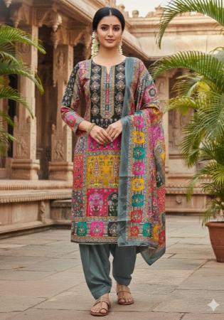 Picture of Chiffon Slate Grey Straight Cut Salwar Kameez