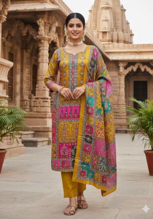 Picture of Well Formed Chiffon Golden Straight Cut Salwar Kameez