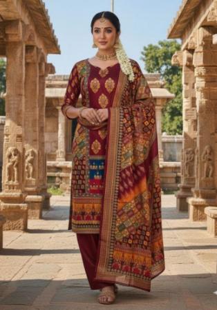 Picture of Beautiful Chiffon Maroon Straight Cut Salwar Kameez