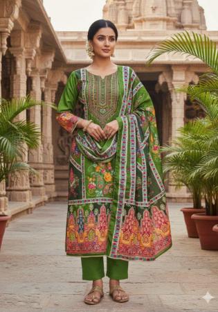 Picture of Chiffon Olive Drab Straight Cut Salwar Kameez