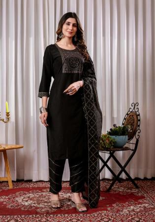 Picture of Chiffon & Cotton Black Readymade Salwar Kameez