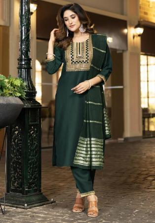 Picture of Chiffon & Cotton Dark Olive Green Readymade Salwar Kameez