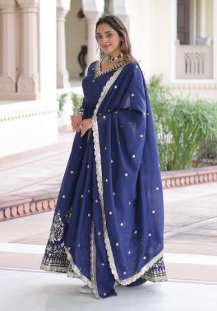 Picture of Pretty Silk Dark Slate Blue Readymade Gown