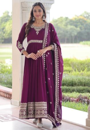 Picture of Good Looking Silk Purple Readymade Gown