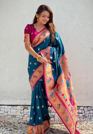 Picture of Gorgeous Silk Navy Blue Saree