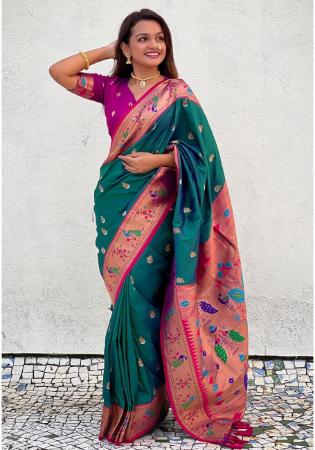 Picture of Excellent Silk Teal Saree