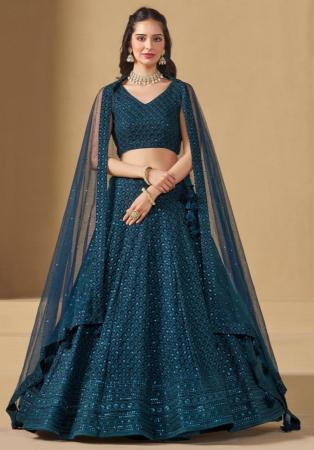 Picture of Fine Georgette Navy Blue Lehenga Choli