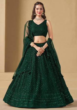 Picture of Charming Georgette Dark Green Lehenga Choli