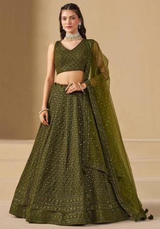 Picture of Exquisite Georgette Dark Olive Green Lehenga Choli