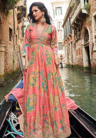 Picture of Chiffon Rosy Brown Straight Cut Salwar Kameez