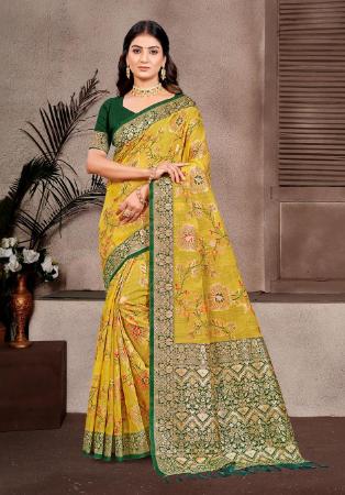 Picture of Appealing Cotton & Silk Golden Rod Saree