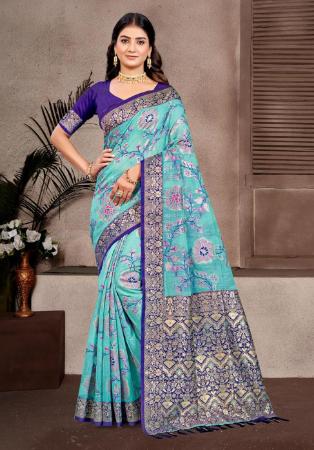 Picture of Well Formed Cotton & Silk Light Steel Blue Saree