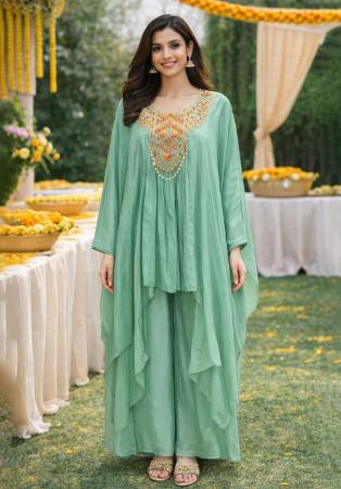 Picture of Chiffon Dark Sea Green Readymade Salwar Kameez