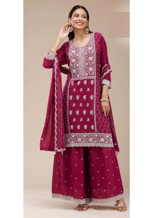 Picture of Wonderful Georgette Maroon Straight Cut Salwar Kameez