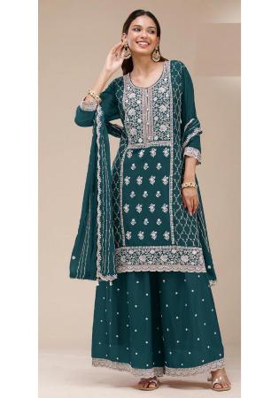 Picture of Georgette Navy Blue Straight Cut Salwar Kameez