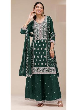 Picture of Georgette Dark Green Straight Cut Salwar Kameez