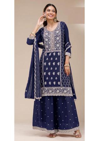 Picture of Georgette Midnight Blue Straight Cut Salwar Kameez
