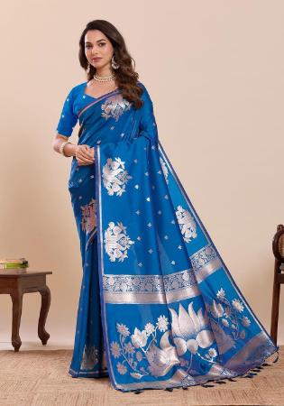Picture of Well Formed Silk Dark Turquoise Saree