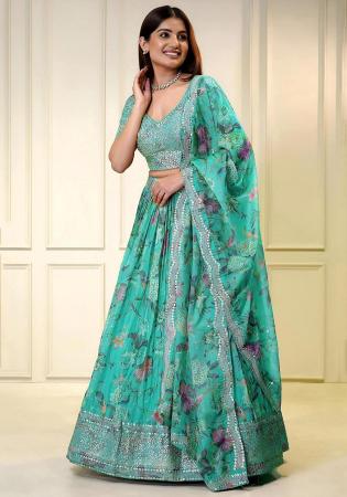 Picture of Nice Organza Medium Aqua Marine Lehenga Choli