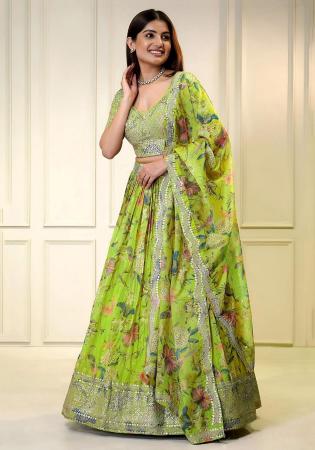 Picture of Sightly Organza Yellow Green Lehenga Choli