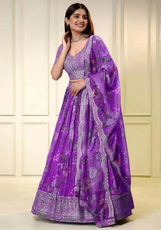 Picture of Amazing Organza Blue Violet Lehenga Choli