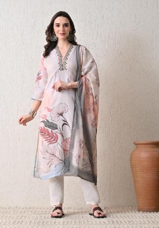 Picture of Gorgeous Silk Dark Grey Readymade Salwar Kameez