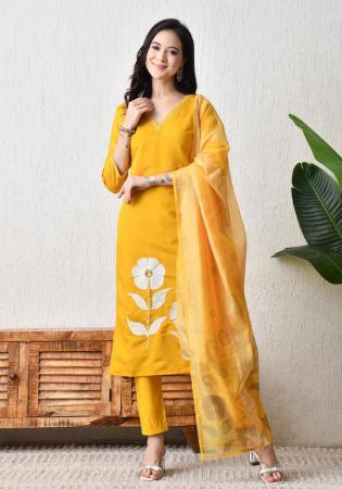 Picture of Charming Silk Golden Readymade Salwar Kameez