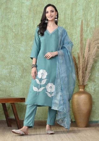Picture of Marvelous Silk Cadet Blue Readymade Salwar Kameez