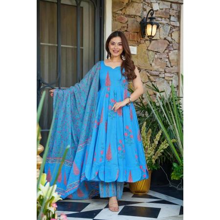 Picture of Chiffon Cornflower Blue Readymade Salwar Kameez