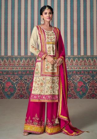 Picture of Pretty Chiffon Beige Straight Cut Salwar Kameez