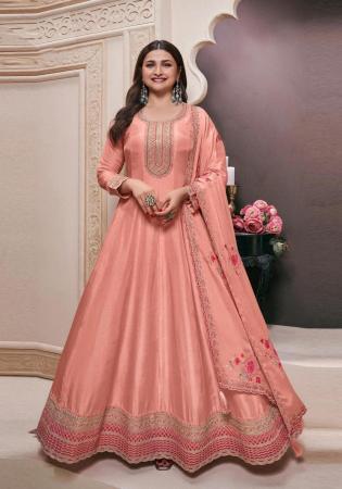 Picture of Exquisite Silk Light Coral Anarkali Salwar Kameez