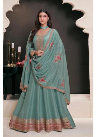 Picture of Beauteous Silk Light Slate Grey Anarkali Salwar Kameez