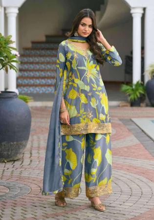 Picture of Chiffon Light Slate Grey Readymade Salwar Kameez