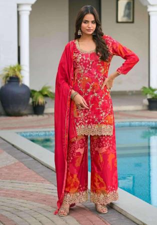 Picture of Nice Chiffon Dark Red Readymade Salwar Kameez