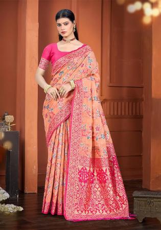 Picture of Lovely Cotton & Silk Light Salmon Saree