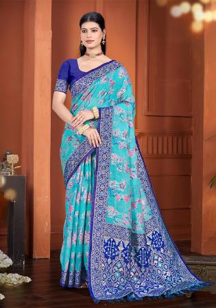Picture of Sightly Cotton & Silk Light Sea Green Saree