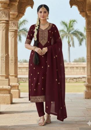 Picture of Enticing Georgette Maroon Straight Cut Salwar Kameez