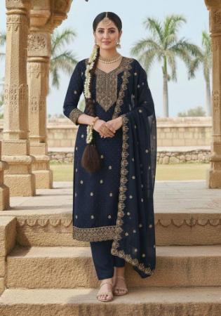 Picture of Well Formed Georgette Indigo Straight Cut Salwar Kameez