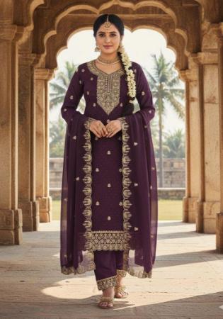 Picture of Comely Georgette Purple Straight Cut Salwar Kameez