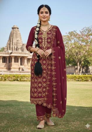 Picture of Alluring Georgette Maroon Straight Cut Salwar Kameez